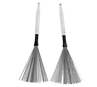 Generic Dual Purpose Drum Brush Set with Maple Sticks and Rubber Steel Wire for Jazz Drumming - 2 Pieces (White)
