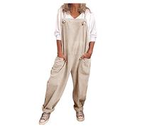 Generic Dungarees for Women Casual Straps Overalls Ladies Loose Sleeveless Adjustable Suspender Jumpsuit with Pockets Womens Vintage Solid Long Playsuits Baggy One Piece Rompers