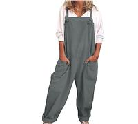 Generic Dungarees for Women Casual Straps Overalls Ladies Loose Sleeveless Adjustable Suspender Jumpsuit with Pockets Women Vintage Solid Long Playsuits Baggy One Piece Rompers