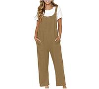 Generic Dungarees for Women Casual Straps Overalls Ladies Loose Sleeveless Botton Suspender Jumpsuit with Pockets Women Vintage Solid Long Playsuits Baggy One Piece Rompers