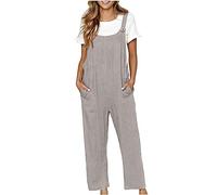 Generic Dungarees for Women Casual Straps Overalls Ladies Loose Sleeveless Botton Suspender Jumpsuit with Pockets Women Vintage Solid Long Playsuits Baggy One Piece Rompers