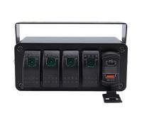 Generic Durable 4 Gang Rocker Toggle Switch Panel with PD Type C QC3.0 USB for Boat UTV ATV, Aluminum Alloy (Green Light)