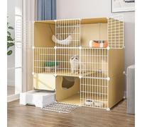 Generic Durable Cat Playpen - Outdoor Cat Enclosure, Pet Playpen for Small Animals, DIY Metal Pet Fence with Door, Ideal for Kittens, Rabbits, and Guinea Pigs, Yellow(Yellow)