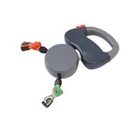 Generic Durable Retractable Dog Rope Leash with One-Hand Locking System for Walking Two Dogs Night Visibility 3 Meters Dual Leash Accessory (Gray)