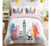 Generic Duvet Cover Set Multi-Coloured Vintage Nostalgic British Classic Comic UK Gentleman Print Bedding Set with 2 Pillowcases, Reversible Design Super King Size 115" x 93" for Children & Adults
