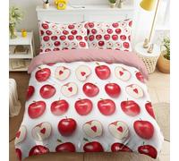 Generic Duvet Cover Set White Red Modern Minimalist Bright Fruits Apple Hearts Print Bedding Set with 2 Pillowcases, Reversible Design Super King Size 115" x 93" for Kids & Adults
