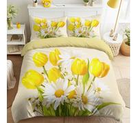 Generic Duvet Cover Sets, Easy Care Bedding Bed Set 115" x 93", Vibrant Fresh Bright Elegant Calm Flowers Duvet Covers With 2 Matching Pillowcases 50 x 75 cm for Kids & Adults Yellow White