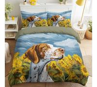 Generic Duvet Cover Sets, Easy Care Bedding Bed Set 79" x 79", Elegant Oil Painting Cozy Tranquil Garden Sunflowers Puppy Duvet Covers With 2 Pillowcases 50 x 75 cm for Kids & Adults Multi-Coloured