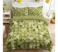 Generic Duvet Cover Sets, Easy Care Bedding Bed Set 90" x 87", Rustic Countryside Cozy Tranquil Soft Checks Flowers Duvet Covers With 2 Matching Pillowcases 50 x 75 cm for Girls Room Green