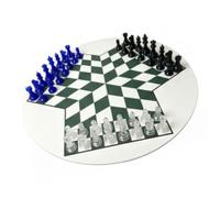 Generic Educational Chess Set for Kids and Adults, Portable 35cm Multi Player Strategy Game with Durable Plastic Pieces (Green White Grid (Transparent Black Blue Pieces))