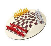 Generic Educational Chess Set for Kids and Adults, Portable 35cm Multi Player Strategy Game with Durable Plastic Pieces (Wood Grain (Transparent Red Yellow Pieces))