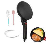 Generic Electric Crepe Maker, 600W Non-Stick Frying Pan with Basin & Whisk, Automatic Temp Control, 20cm Black