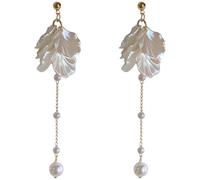 Generic Elegant 925 Silver Flower Petal Earrings With Long Tassels, Shell Pearl Accents For Women, Perfect For Parties And Daily Use