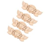 Generic Elegant Carved Flower Applique Corner Onlay Cabinet Door Vintage Style Decor 4Pcs Wood Carving Home Wall Mirrors (Type D)