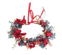 Generic Elegant Floral Hair Crown Headband with Artificial Silk Flowers and Ribbon for Wedding Bride, Engagements, and Performances, Red Decorative Hair Accessory