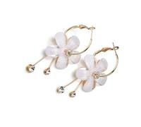 Generic Elegant Korean Style Long Tassel Drop Earrings for Women with White Alloy Flower Shape and Circle Design, for Every Day and Occasion