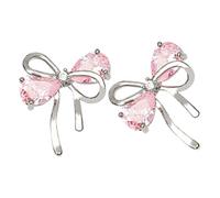 Generic Elegant Pink Zircon Bow Earrings for Women Bowknot Studs Fine Workmanship Stylish Ear Decors Gift for Birthdays and Christmas