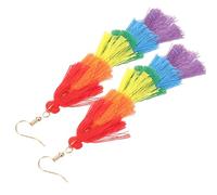 Generic Elegant Rainbow Fabric Drop Earrings for Women, 1 Pair Dangle Statement Jewelry, Unique Colorful Tassel Design for Banquets or Going the Movies