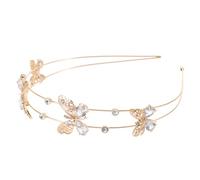 Generic Elegant Rhinestone Hair Band for Women, Butterflies Shaped Double Band Headband Made of Zinc Alloy, for Weddings and Ceremonies, Golden Colour Hair Accessory
