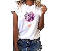 Generic Elegant Tops Women's Short Sleeve Crew Neck Summer White T-Shirt Loose Cute Print T-Shirts Simple and Exquisite Cotton Summer Tops Basic Shirt Women's Wk, White-7, XXL