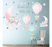 Generic Elephant Wall Stickers Decals Art Elephant Nursery Wall Decals with Pink Moon Star Hot Air Balloon Dream Big Little One Pattern for Kids Bedroom Baby Room Home Decor