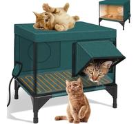 Generic Elevated Base Heated Cat House for Winter - Heating Pad & Escape Door, Weatherproof Outdoor Cat Shelter, for Feral Stray Outdoor Cat,M(M)