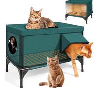 Generic Elevated Base Heated Cat House for Winter - Heating Pad & Escape Door, Weatherproof Outdoor Cat Shelter, for Feral Stray Outdoor Cat,M(L)