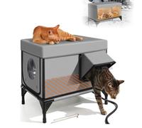 Generic Elevated Base Heated Cat House - Waterproof & Windproof & Weatherproof, Outside Feral Cat House Shelter in Winter + Heating Pad,M(S)