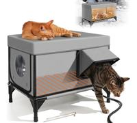 Generic Elevated Base Heated Cat House - Waterproof & Windproof & Weatherproof, Outside Feral Cat House Shelter in Winter + Heating Pad,M(M)
