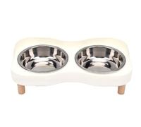 Generic Elevated Dog Bowls Anti Tipping Design for Mess Free Feeding with 2 Stainless Steel Bowls for Small Pets Under 15lbs (Beige)