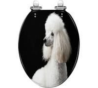 Generic Elongated Resin Toilet Seat for Bathroom | white portrait royal poodle dog black resin, quietly close, quick release hinges, easy to install clean, with cover bumpers