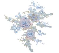 Generic Embroidered Flower Appliqué Patches 2pcs Thick Texture and Not Easy to Fade Blue Polyester Material for Cheongsam Clothes DIY Sewing Embellishment