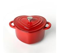 Generic Enamel Cooking Pan Heart Shaped Casserole Saucepan Pot Nonstick Enamel Interior Cast Iron Body Gentle Heating Small Batch Simmering Compact Under 1L Suitable for Small Kitchens, Red
