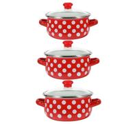 Generic Enamel Mini Soup Pot Set with Double Handles 12-14-16Cm Red Base White Dot Small Cooking Pots for Stove Top Household Stockpot Trio for Stew