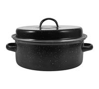 Generic Enamel Roaster Pan with Lid, 24Cm Covered Roasting Pan, Household Barbecue Pot for Outdoor Sweet Potato Roasting and Home Barbecue, Not Easy to Break, Black Enamel