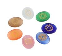 Generic Engraved Spiritual Healing Chakra Stones Set 7Pcs Smooth Crystal Agate Reiki Palm Stones for Meditation Peace of Mind Green Aventurine Amethyst Topaz
