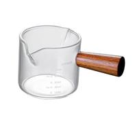 Generic Espresso Measuring Glass Jug Cup with Wood Handle, Espresso Clear Coffee Cup with V-Shaped Spout, Ounce Measuring Cup Liquid Glass with Scal, Milk Jups for Daily Use 100ml