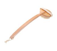 Generic Exfoliating Body Scrub Brush with Wooden Handle and Flexible Bristles for Bathing and Back Scrubbing, Ergonomic Shape Natural Bristle Shower Back Scrubber for Effective Skin