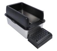 Generic Extra Large Cat Litter, Semi -closed Stainless Steel Litter Ample High High Space Easy to Clean for Little Small Cats (Black)