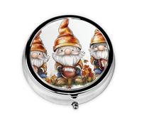 Generic Fall Gnomes Print Round Pill Box-3 Compartment Small Pill Case for Purse & Pocket Mini Metal Pill Holder Travel Pill Container