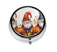 Generic Fall Gnomes Print Round Pill Box-3 Compartment Small Pill Case for Purse & Pocket Mini Metal Pill Holder Travel Pill Container