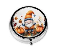 Generic Fall Gnomes Print Round Pill Box-3 Compartment Small Pill Case for Purse & Pocket Mini Metal Pill Holder Travel Pill Container