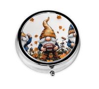 Generic Fall Gnomes Print Round Pill Box-3 Compartment Small Pill Case for Purse & Pocket Mini Metal Pill Holder Travel Pill Container