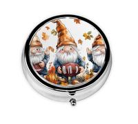 Generic Fall Gnomes Print Round Pill Box-3 Compartment Small Pill Case for Purse & Pocket Mini Metal Pill Holder Travel Pill Container