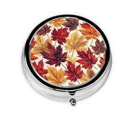 Generic Fall Maple Leaves Print Round Pill Box-3 Compartment Small Pill Case for Purse & Pocket Mini Metal Pill Holder Travel Pill Container