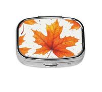 Generic Fall Maple Leaves Print Square Pill Box-2 Compartment Small Pill Case for Purse & Pocket Mini Metal Pill Holder Travel Pill Container