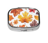 Generic Fall Maple Leaves Print Square Pill Box-2 Compartment Small Pill Case for Purse & Pocket Mini Metal Pill Holder Travel Pill Container