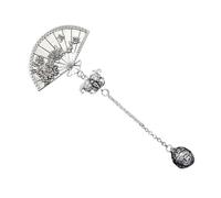 Generic Fan Brooch Pin Silver Alloy Material with Eye-catching Dangle Tassel Vintage Chinese Style Easy to Attach Shawl Clip Accessory for Women for Cheongsam Or Dress Decoration