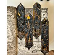 Generic Fantasy Castle Bookmarks Set, Plastic, Hogwarts-Inspired with Celestial Details, Dark Academia Gothic Style, Book Lovers Gift, 4 Pack