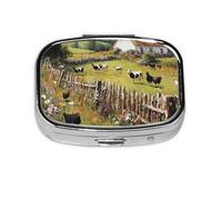 Generic Farm Cow Chicken Print Pill Box-2 Compartment Small Pill Case for Purse & Pocket Mini Metal Pill Holder Travel Pill Container